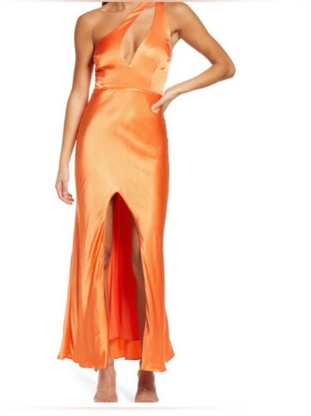 Bardot Orange One-Shoulder Satin Gown